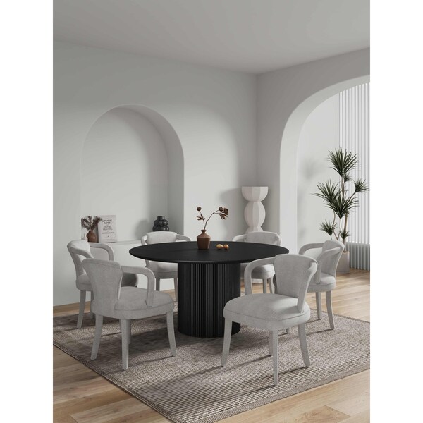 Manhattan Comfort 7-Piece Hathaway 59.05 Round Dining Set in Black with 6 Flor Dining Chairs in Silver Lining 6-DT05DC088AR-BKSL - main